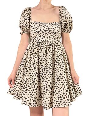 NWT✨ | Altard State | Cow/Dalmatian Animal Print Puff Sleeve Babydoll Mini Dress